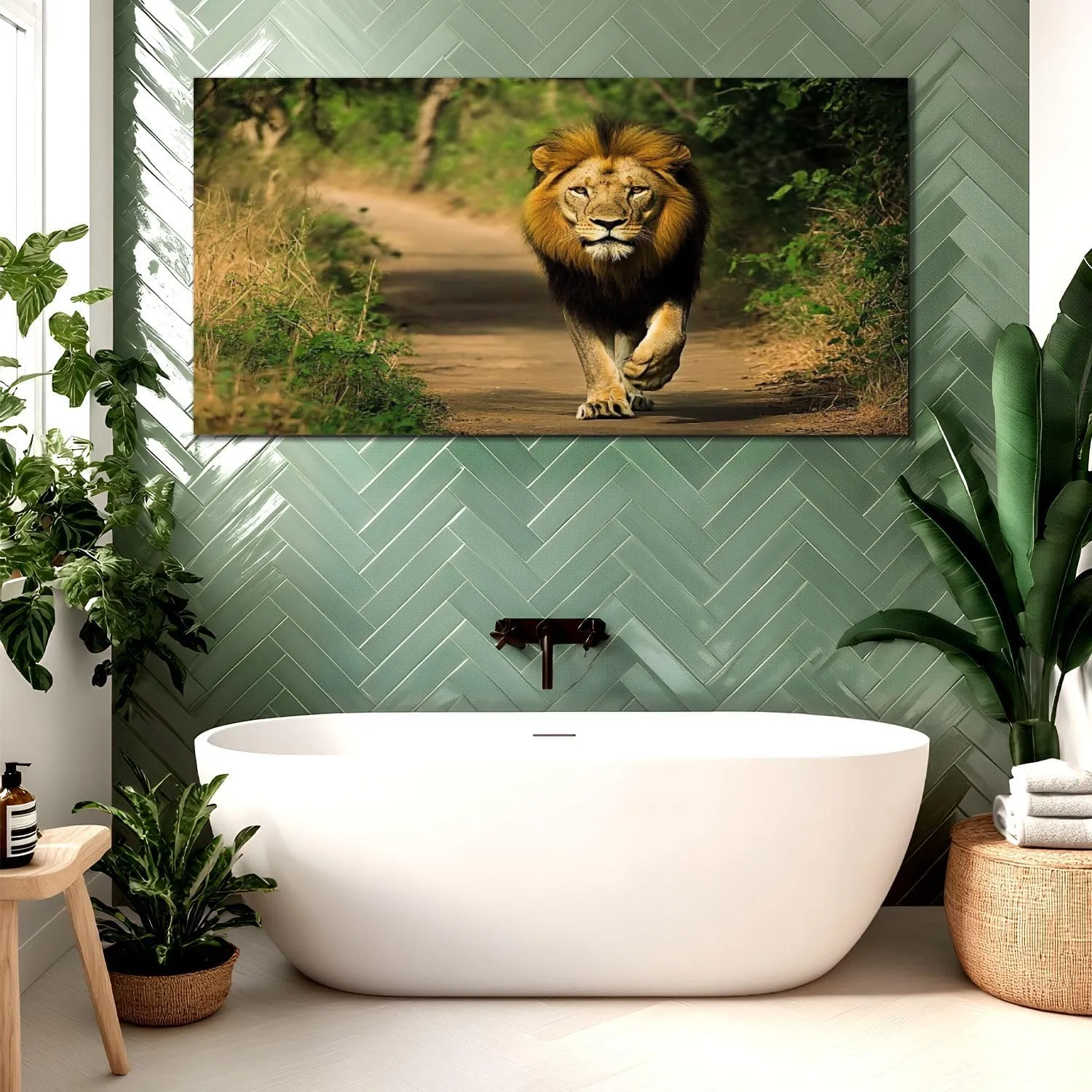 Canvas Wall Art Prints Lion walking Jungle Gir National Park Large Framed Wall Art Painting Artwork Poster Hanging Home Decor for Living Room Office Bathroom 30"x60"