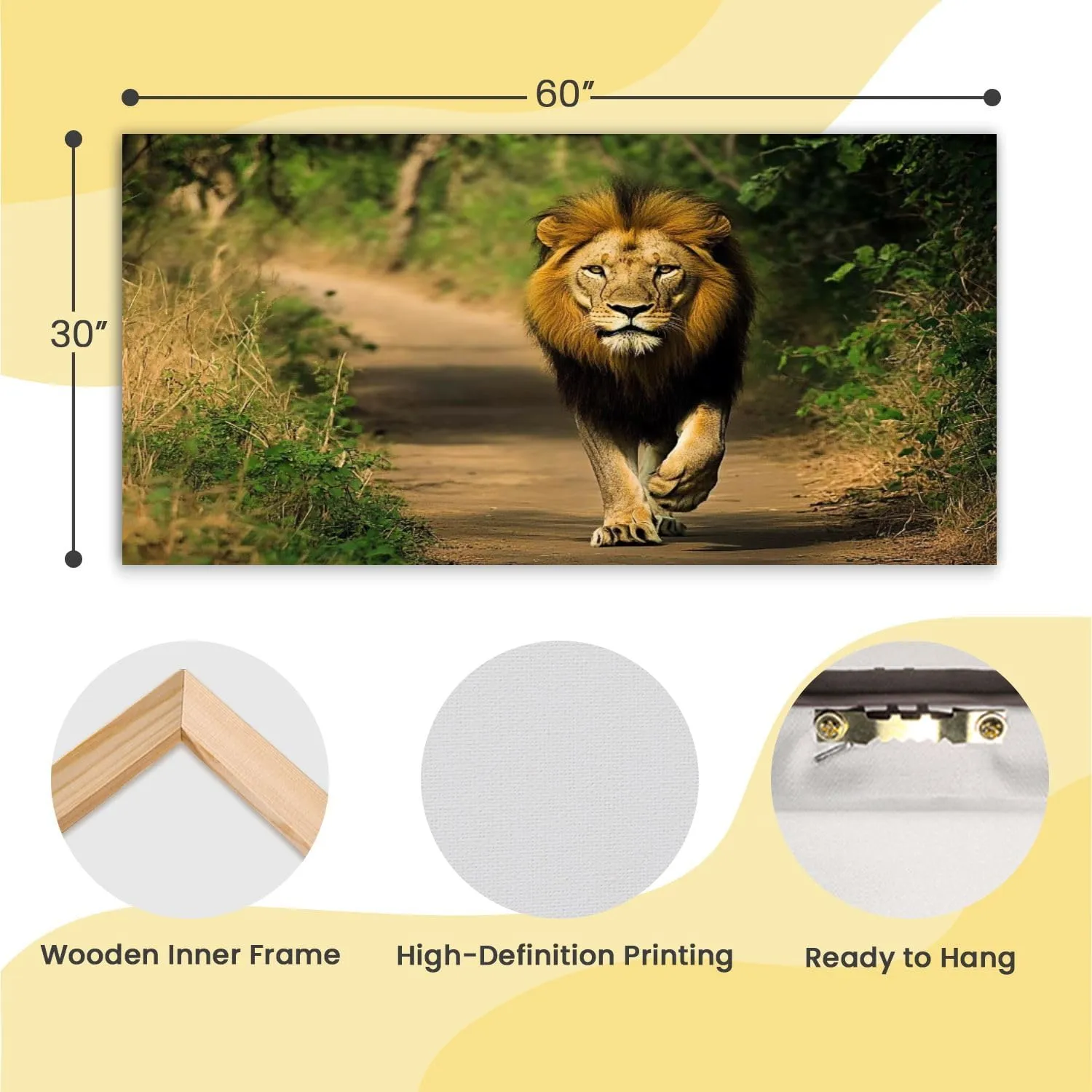 Canvas Wall Art Prints Lion walking Jungle Gir National Park Large Framed Wall Art Painting Artwork Poster Hanging Home Decor for Living Room Office Bathroom 30"x60"