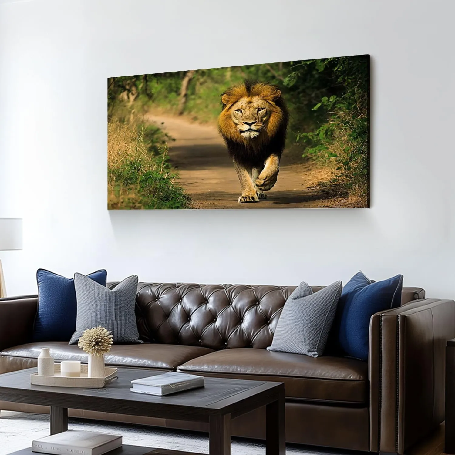 Canvas Wall Art Prints Lion walking Jungle Gir National Park Large Framed Wall Art Painting Artwork Poster Hanging Home Decor for Living Room Office Bathroom 30"x60"
