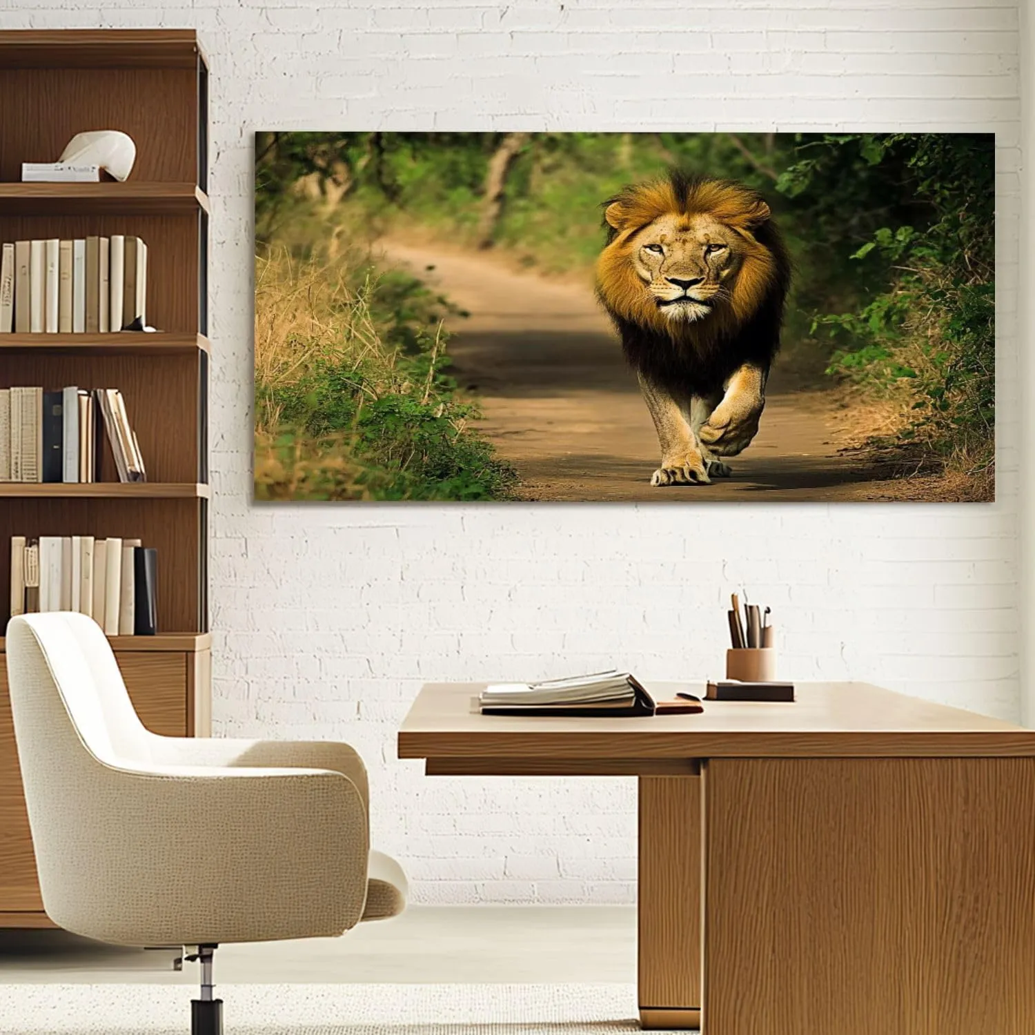Canvas Wall Art Prints Lion walking Jungle Gir National Park Large Framed Wall Art Painting Artwork Poster Hanging Home Decor for Living Room Office Bathroom 30"x60"
