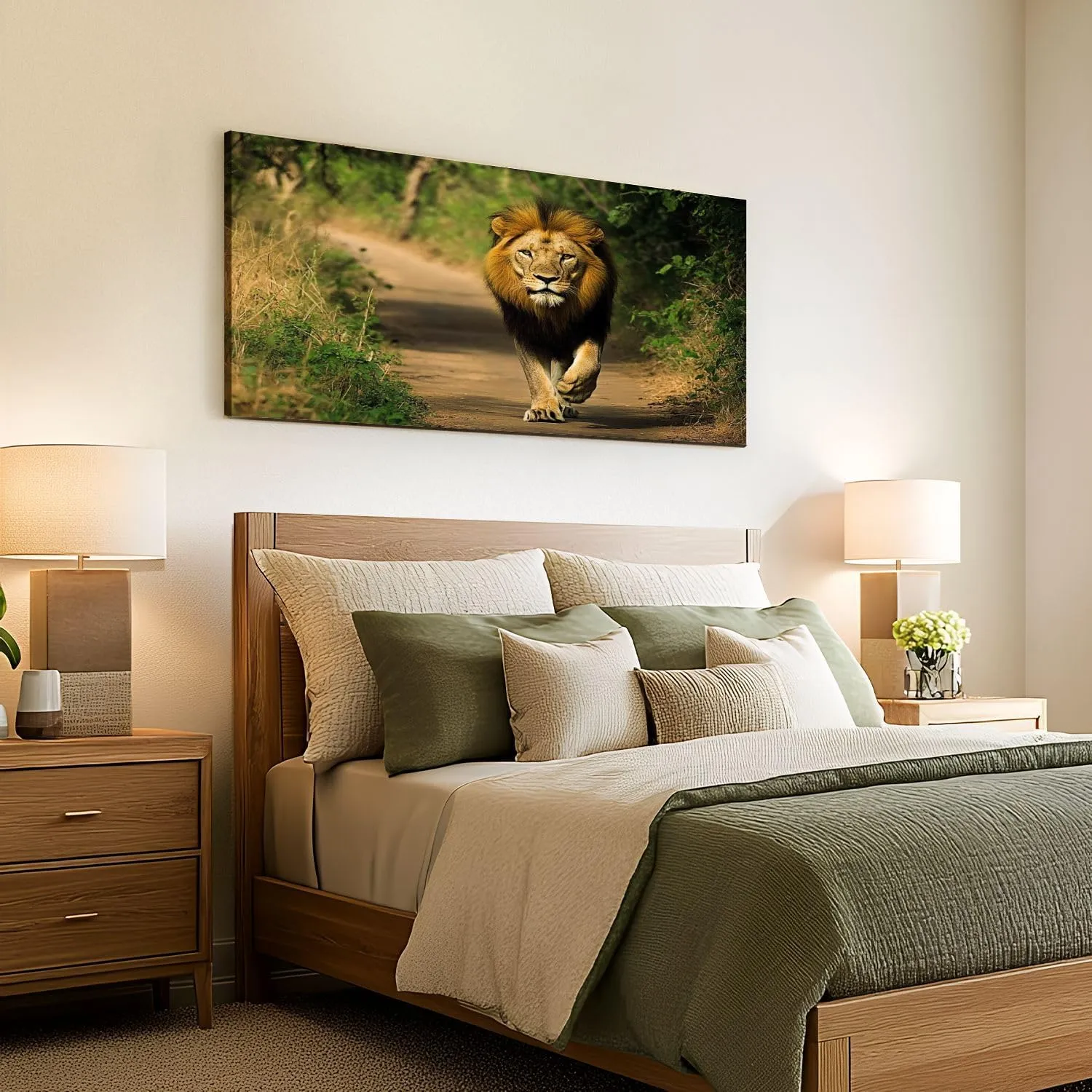 Canvas Wall Art Prints Lion walking Jungle Gir National Park Large Framed Wall Art Painting Artwork Poster Hanging Home Decor for Living Room Office Bathroom 30"x60"
