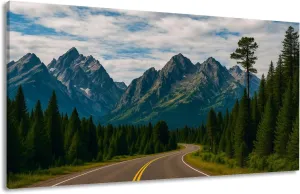 Canvas Wall Art Prints Majestic Mountain roadway road trip beauty nature great outdoors Large Framed Wall Art Painting Artwork Poster Hanging Home Decor for Living Room Office Bathroom 30"x60"