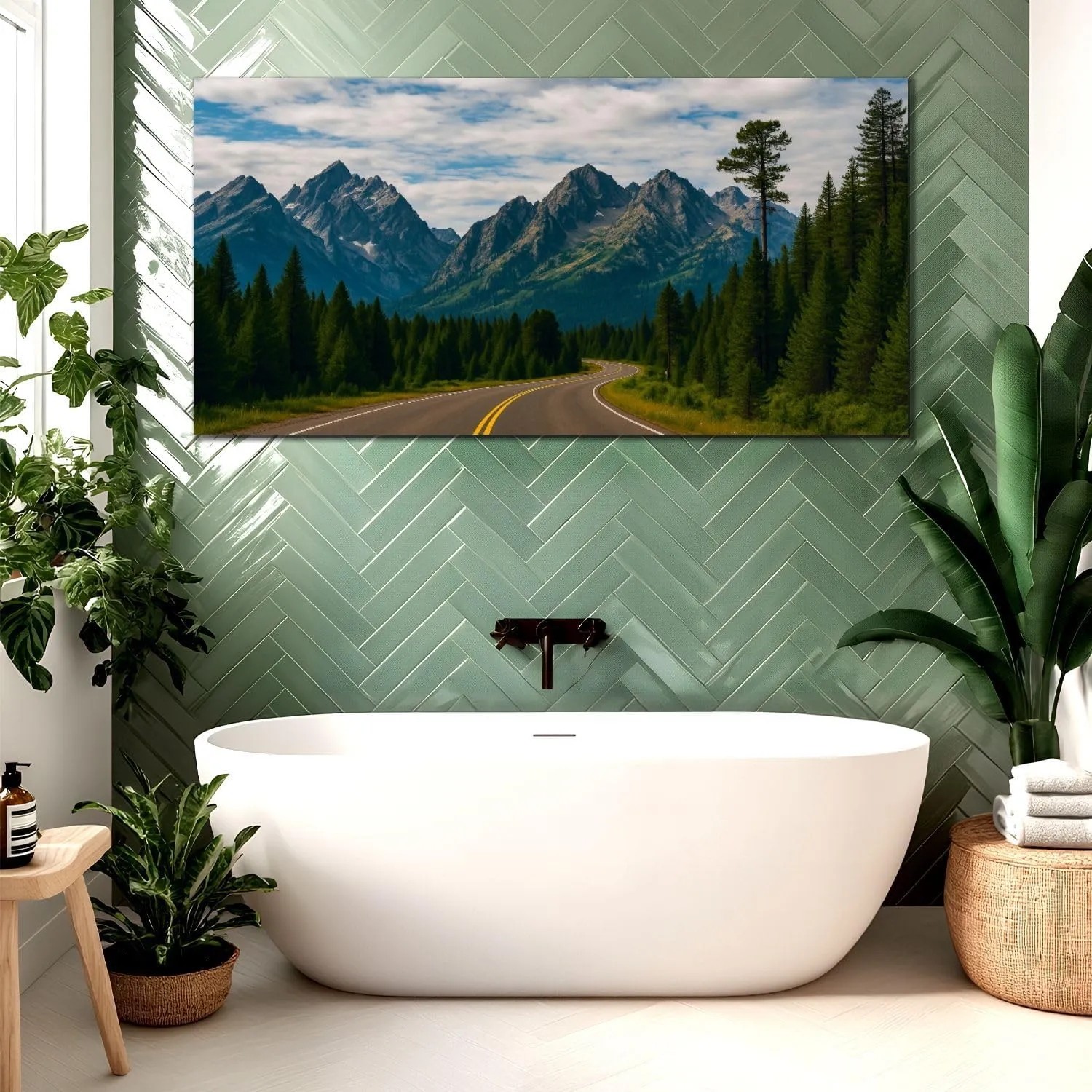 Canvas Wall Art Prints Majestic Mountain roadway road trip beauty nature great outdoors Large Framed Wall Art Painting Artwork Poster Hanging Home Decor for Living Room Office Bathroom 30"x60"