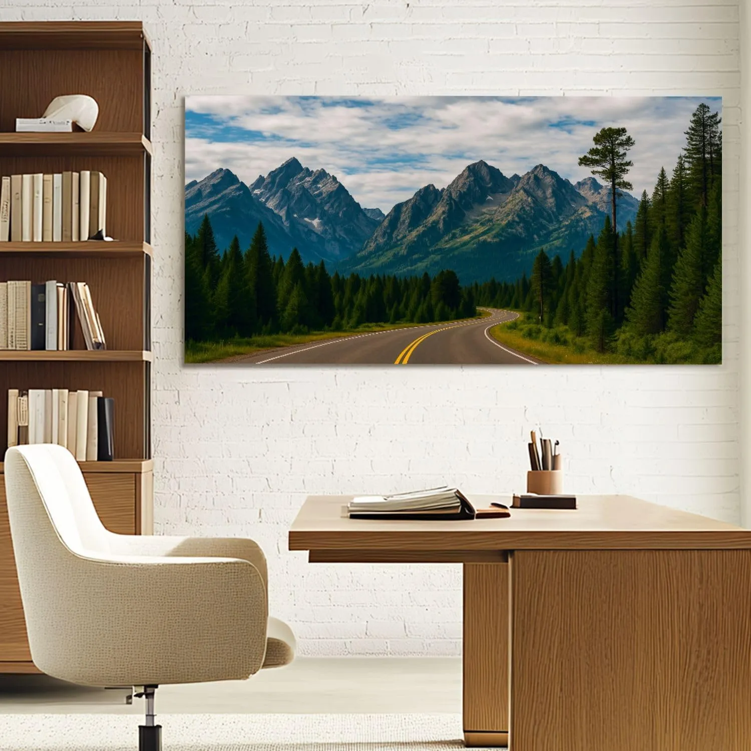 Canvas Wall Art Prints Majestic Mountain roadway road trip beauty nature great outdoors Large Framed Wall Art Painting Artwork Poster Hanging Home Decor for Living Room Office Bathroom 30"x60"
