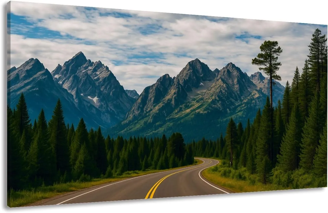 Canvas Wall Art Prints Majestic Mountain roadway road trip beauty nature great outdoors Large Framed Wall Art Painting Artwork Poster Hanging Home Decor for Living Room Office Bathroom 30"x60"