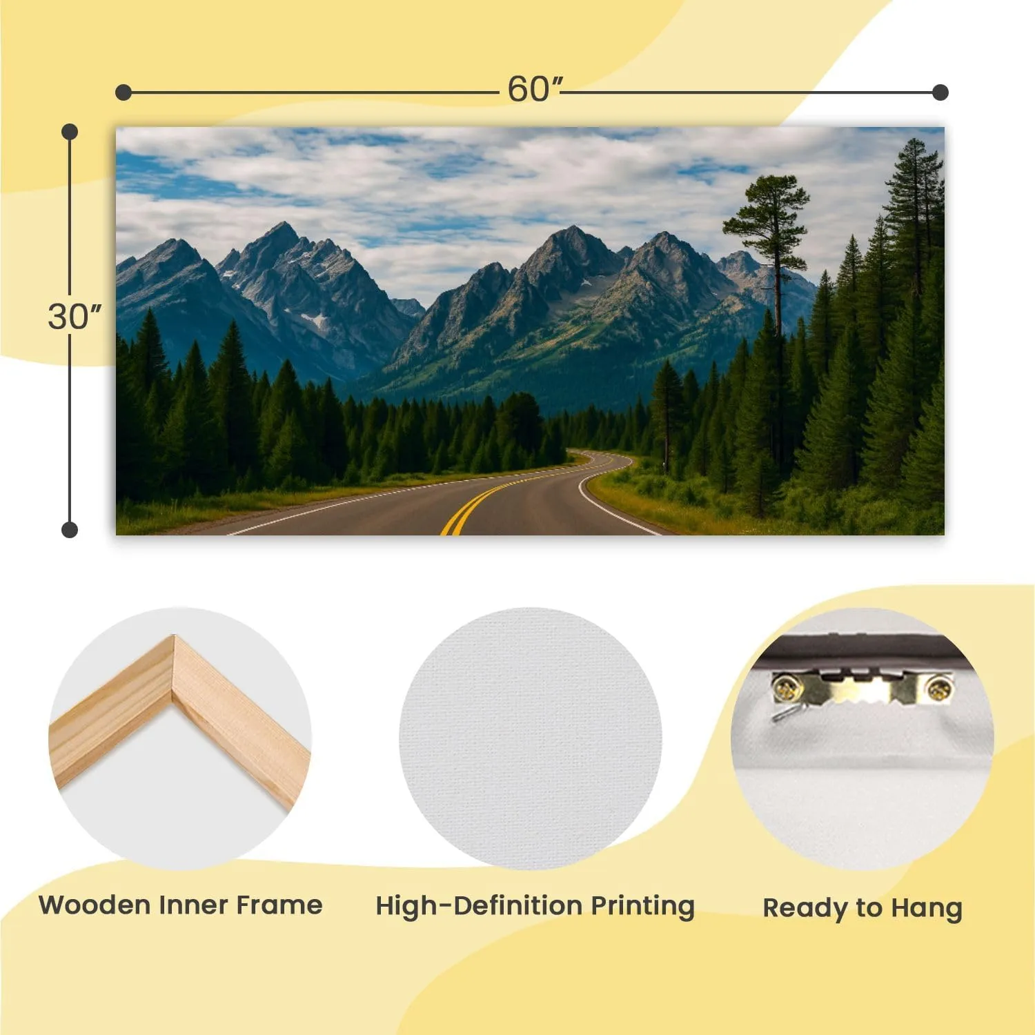 Canvas Wall Art Prints Majestic Mountain roadway road trip beauty nature great outdoors Large Framed Wall Art Painting Artwork Poster Hanging Home Decor for Living Room Office Bathroom 30"x60"