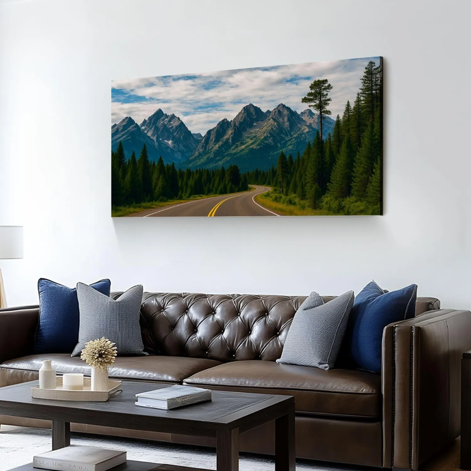 Canvas Wall Art Prints Majestic Mountain roadway road trip beauty nature great outdoors Large Framed Wall Art Painting Artwork Poster Hanging Home Decor for Living Room Office Bathroom 30"x60"
