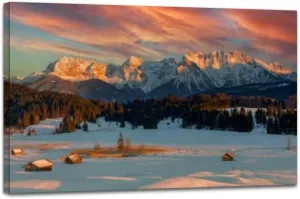 Canvas Wall Art Prints Picture Magic Sunrise at Alpine Lake Geroldsee view to mount Karwendel Artwork Stretched & Framed Paintings Poster Home Decor for Living Room Bedroom Ready to Hang 23"X34"