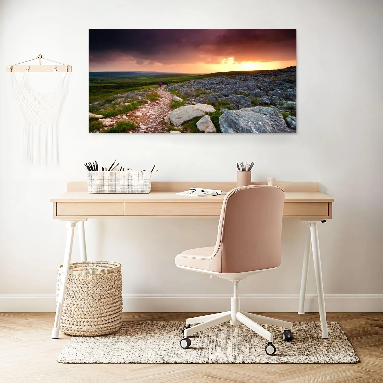 Canvas Wall Art Prints Tourists exploring spectacular landscape Burren Ireland Exposed karst Large Framed Wall Art Painting Artwork Poster Hanging Home Decor for Living Room Office Bathroom 20"x40"
