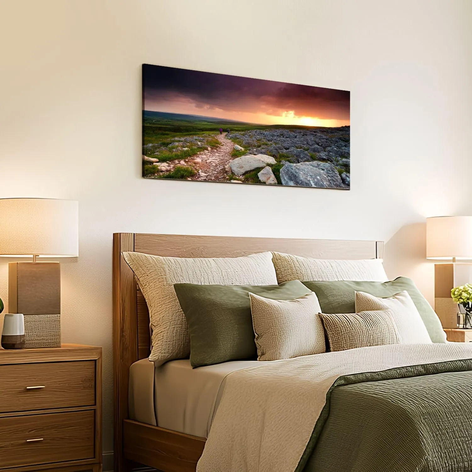 Canvas Wall Art Prints Tourists exploring spectacular landscape Burren Ireland Exposed karst Large Framed Wall Art Painting Artwork Poster Hanging Home Decor for Living Room Office Bathroom 20"x40"