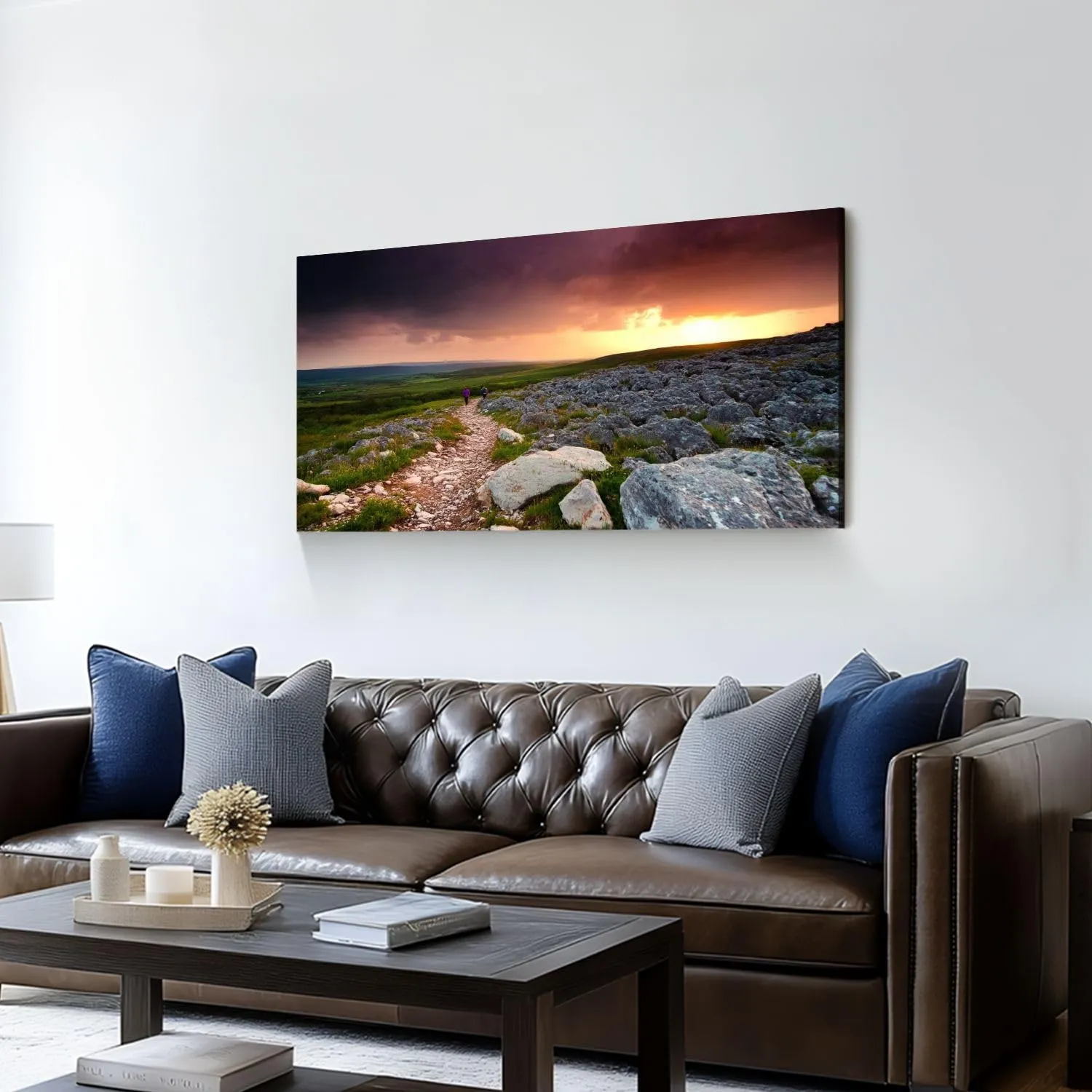 Canvas Wall Art Prints Tourists exploring spectacular landscape Burren Ireland Exposed karst Large Framed Wall Art Painting Artwork Poster Hanging Home Decor for Living Room Office Bathroom 20"x40"