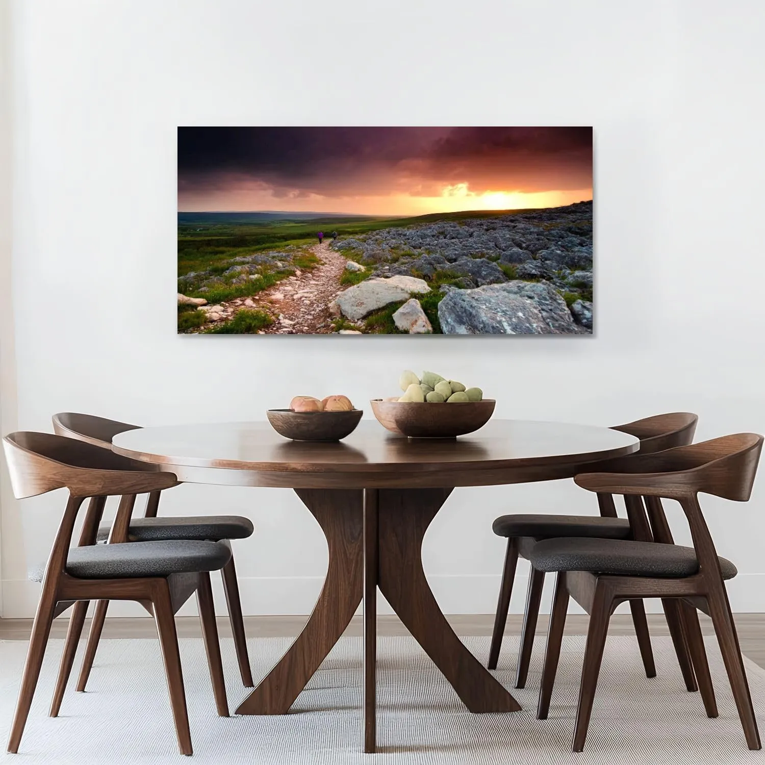Canvas Wall Art Prints Tourists exploring spectacular landscape Burren Ireland Exposed karst Large Framed Wall Art Painting Artwork Poster Hanging Home Decor for Living Room Office Bathroom 20"x40"