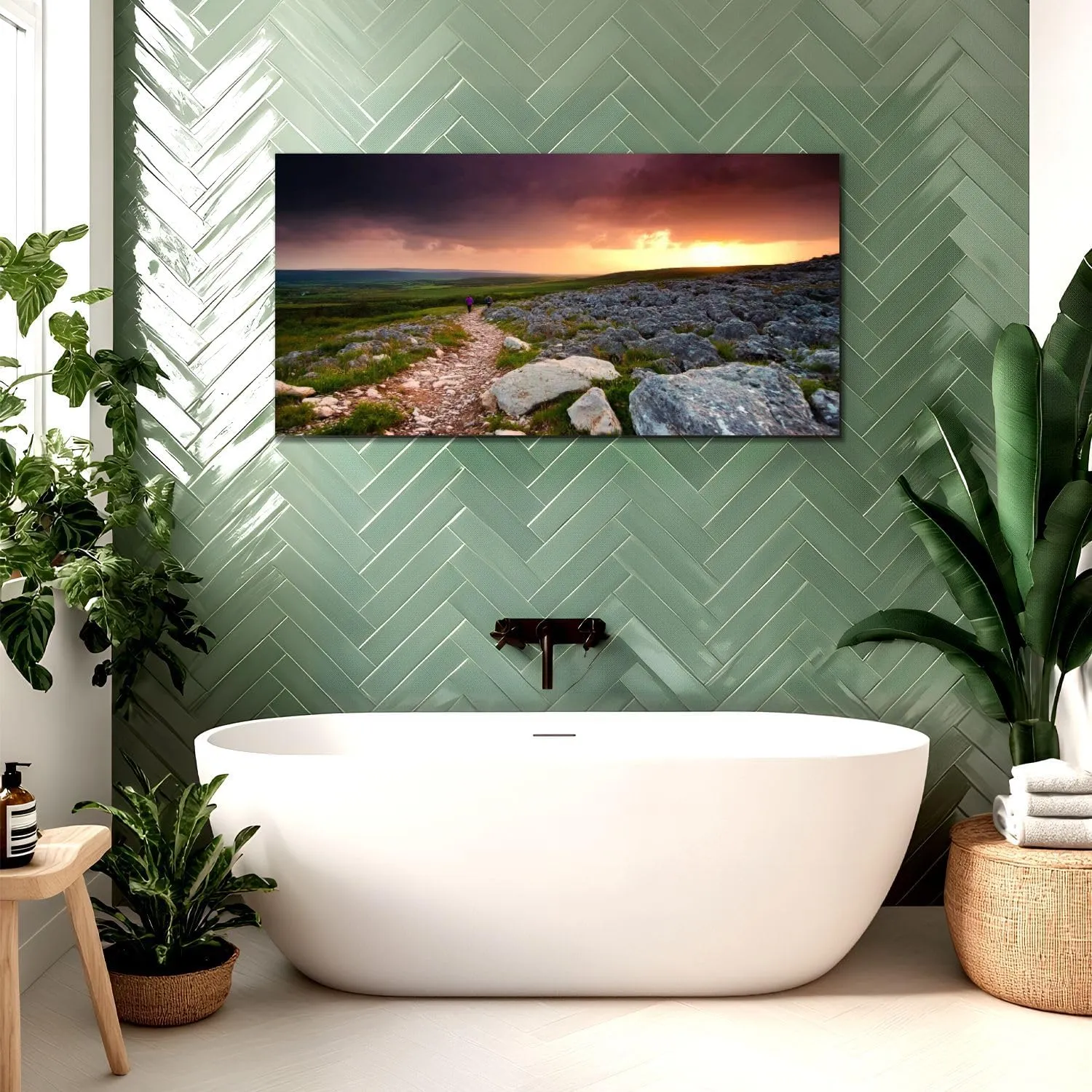 Canvas Wall Art Prints Tourists exploring spectacular landscape Burren Ireland Exposed karst Large Framed Wall Art Painting Artwork Poster Hanging Home Decor for Living Room Office Bathroom 20"x40"