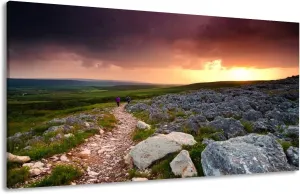 Canvas Wall Art Prints Tourists exploring spectacular landscape Burren Ireland Exposed karst Large Framed Wall Art Painting Artwork Poster Hanging Home Decor for Living Room Office Bathroom 20"x40"