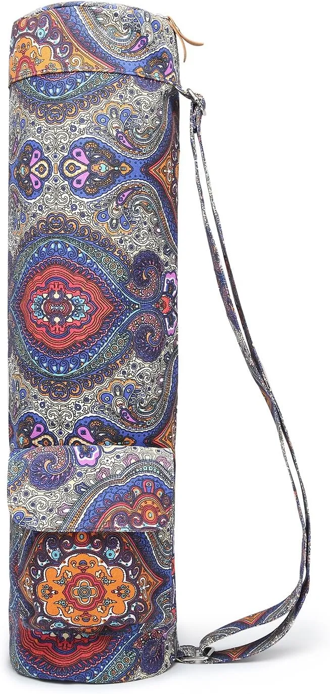 Canvas Yoga Mat Bag with Adjustable Strap & Pockets, Full-Zip Travel Gym Tote for Women & Men, Fits 1/4" & 1/3" Thick Mats, Lightweight Carrier for Yoga, Workout, Outdoor Use