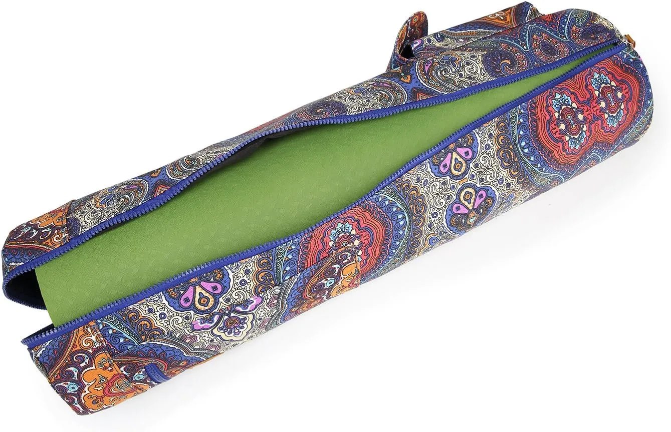 Canvas Yoga Mat Bag with Adjustable Strap & Pockets, Full-Zip Travel Gym Tote for Women & Men, Fits 1/4" & 1/3" Thick Mats, Lightweight Carrier for Yoga, Workout, Outdoor Use