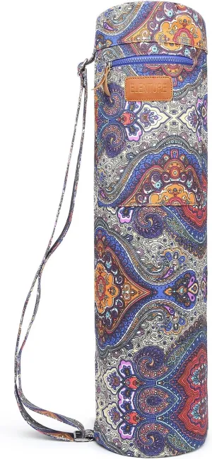 Canvas Yoga Mat Bag with Adjustable Strap & Pockets, Full-Zip Travel Gym Tote for Women & Men, Fits 1/4" & 1/3" Thick Mats, Lightweight Carrier for Yoga, Workout, Outdoor Use