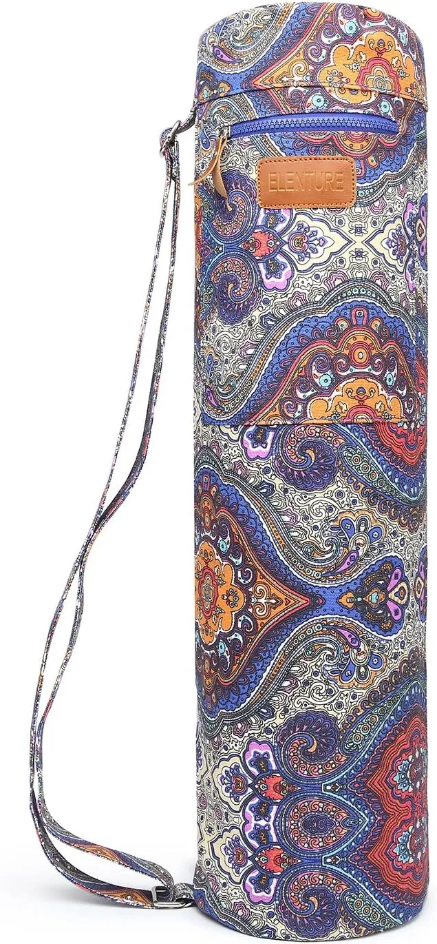 Canvas Yoga Mat Bag with Adjustable Strap & Pockets, Full-Zip Travel Gym Tote for Women & Men, Fits 1/4" & 1/3" Thick Mats, Lightweight Carrier for Yoga, Workout, Outdoor Use