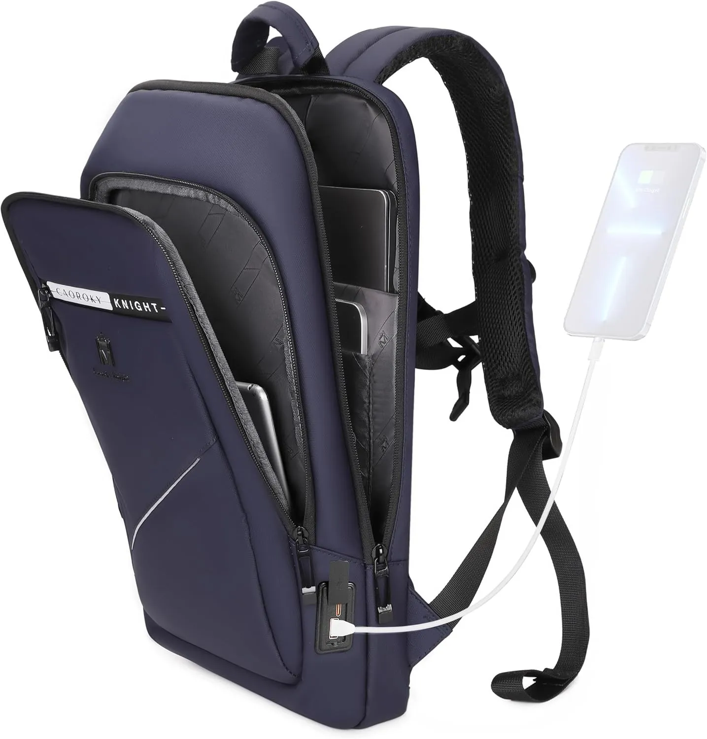 Caoroky knight Backpack Laptop Men 15.6 inch Slim Work Business Backpacks with USB Charging Port Mens Travel Bag Bookbag (Blue, Medium)
