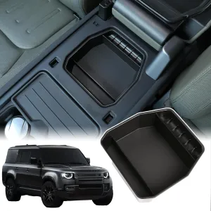 Car Armrest Storage Box Tray Compatible for Land Rover Defender 90 110 130 2020-2024 Center Console Armrest Storage Box Center Console Organizer Tray ABS Black（Not for Refrigerator Version）