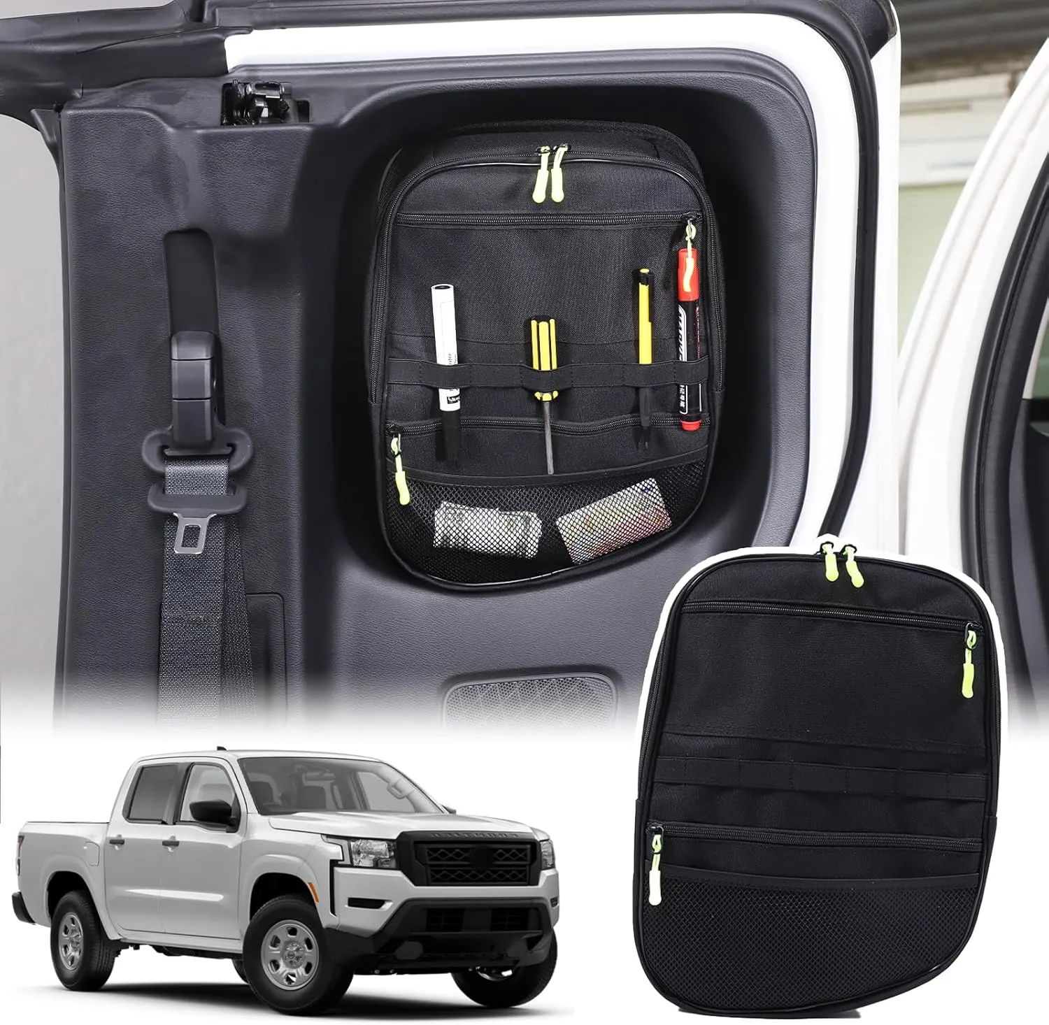 Car Rear Window Storage Bag Compatible with Nissan Frontier 2022-2024  Oxford Cloth Inside Storage Pocket Multi-Functional Storage Pocket with Zipper,For 2-door Version (Left Side)