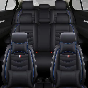 Car Seat Cover 8 Seats for Chevrolet Suburban 2000-2023, Waterproof Durable Compatible Airbag, Premium Leather Seat Protector(8 Seats Luxury,Black Blue)