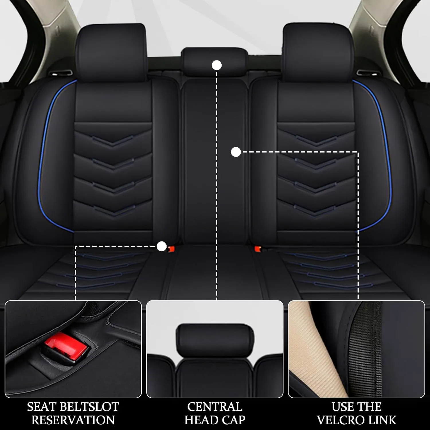 Car Seat Cover 8 Seats for Chevrolet Suburban 2000-2023, Waterproof Durable Compatible Airbag, Premium Leather Seat Protector(8 Seats Luxury,Black Blue)