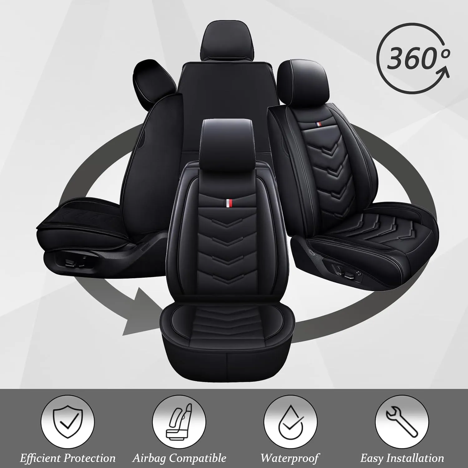 Car Seat Cover 8 Seats for Chevrolet Suburban 2000-2023, Waterproof Durable Compatible Airbag, Premium Leather Seat Protector(8 Seats Luxury,Black)