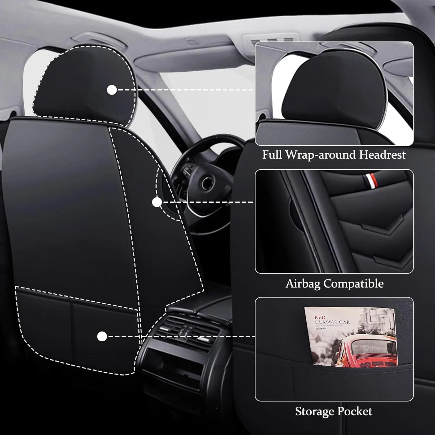 Car Seat Cover 8 Seats for Chevrolet Suburban 2000-2023, Waterproof Durable Compatible Airbag, Premium Leather Seat Protector(8 Seats Luxury,Black)