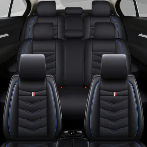 Car Seat Cover 8 Seats for Subaru Ascent 2019-2025, Waterproof Durable Compatible Airbag, Premium Leather Seat Protector(8 Seats Standard,Black Blue)