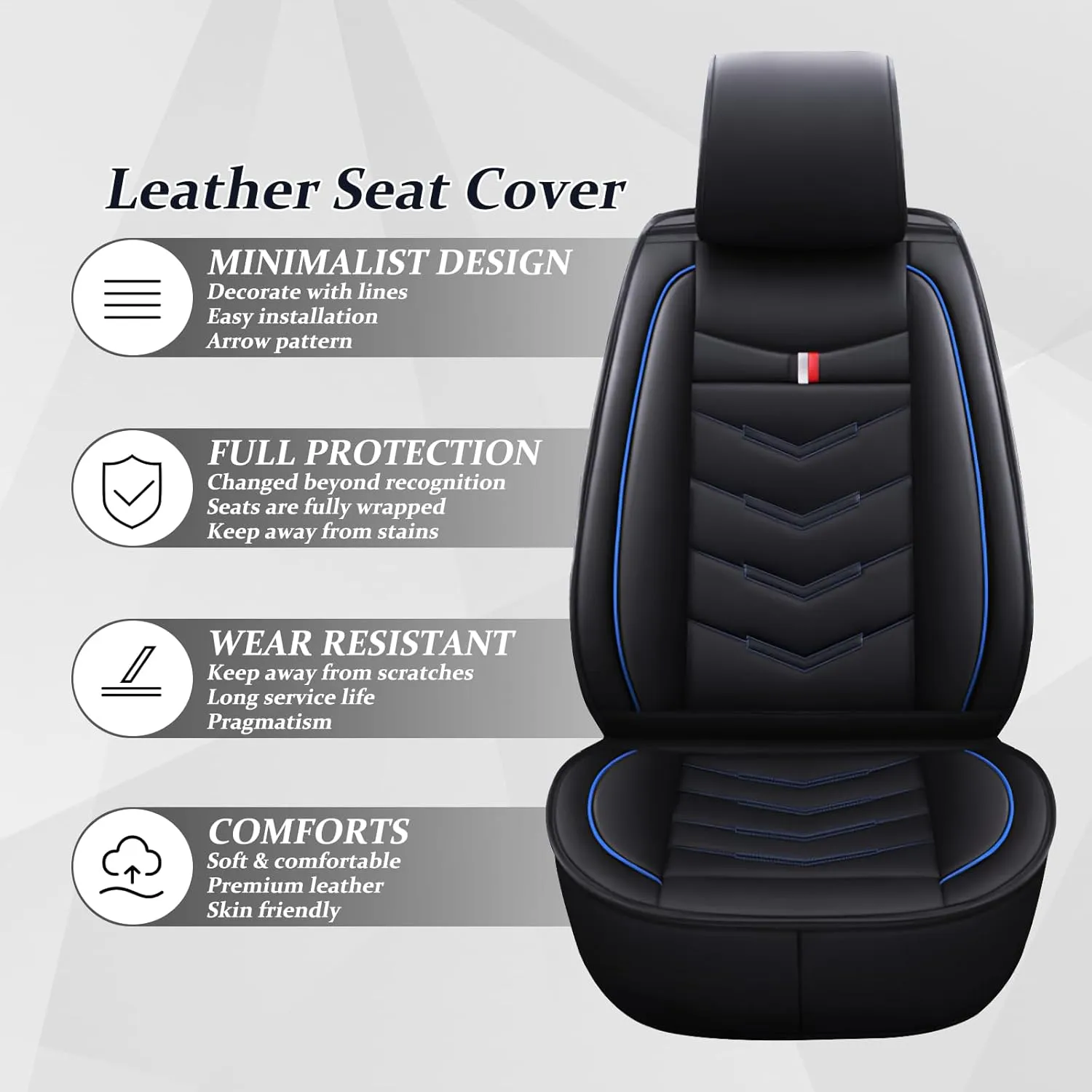 Car Seat Cover 8 Seats for Subaru Ascent 2019-2025, Waterproof Durable Compatible Airbag, Premium Leather Seat Protector(8 Seats Standard,Black Blue)