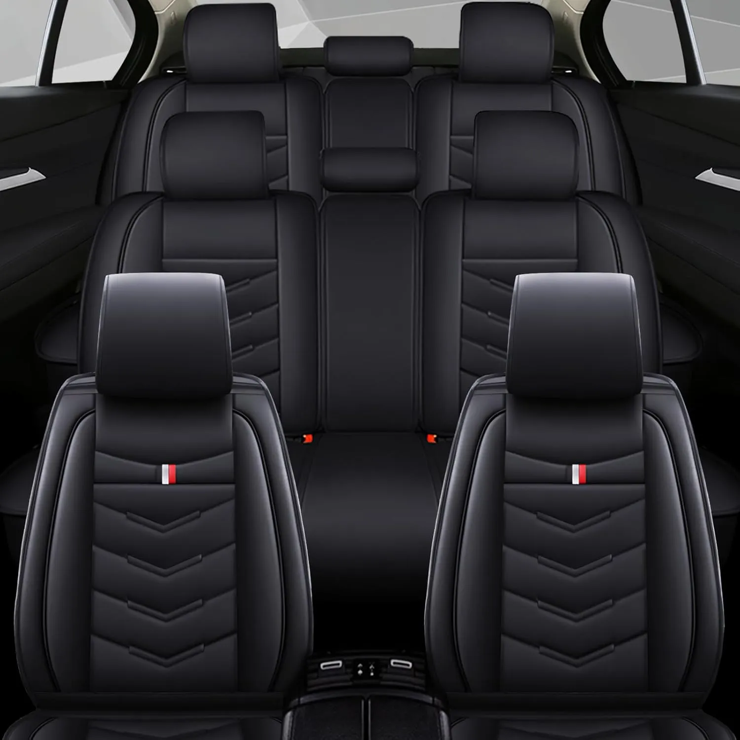 Car Seat Cover 8 Seats for Subaru Ascent 2019-2025, Waterproof Durable Compatible Airbag, Premium Leather Seat Protector(8 Seats Standard,Black)