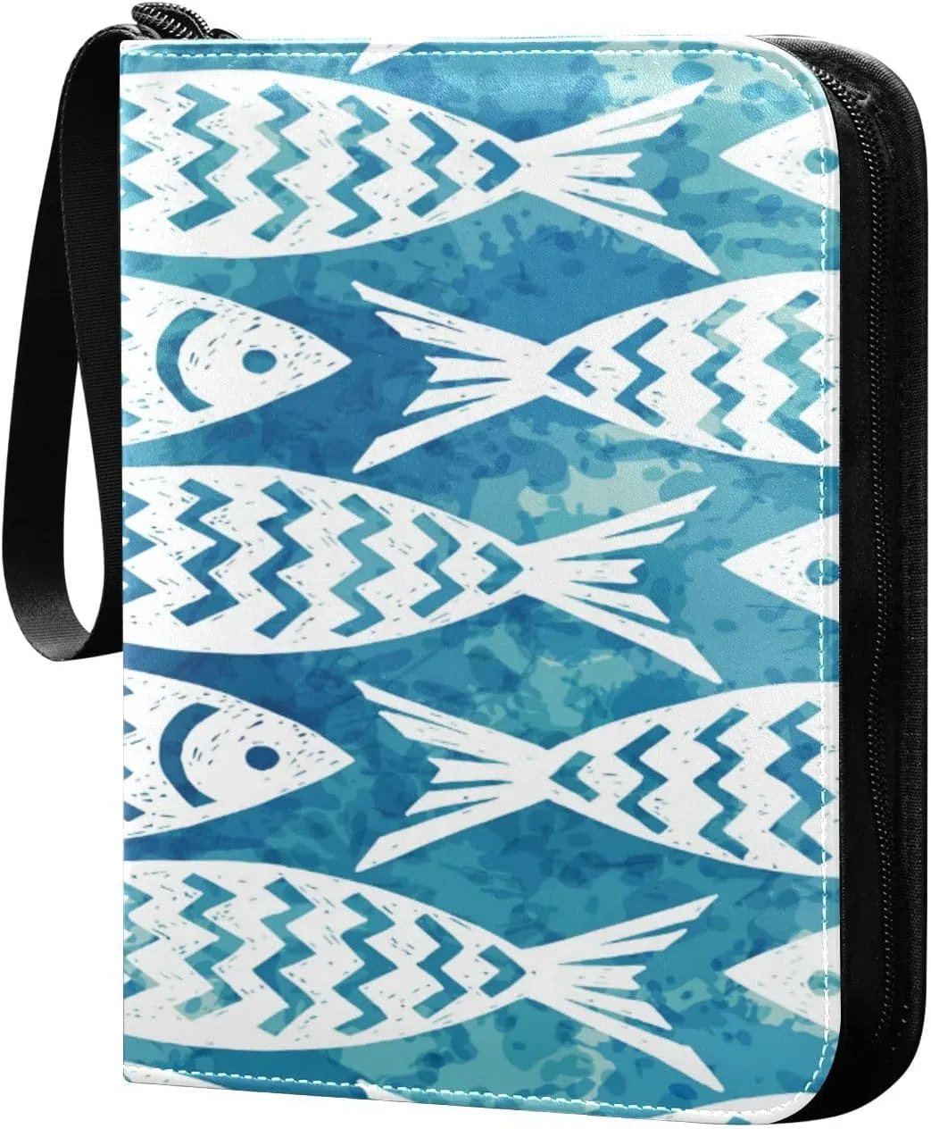 Card Binder 4 Pocket, Trading Card Binder Holder Fits 400 Cards with 50 Sleeves, Card Collection Binder Album Book Holder for Baseball Football Games Cards, Blue Fish
