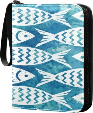 Card Binder 4 Pocket, Trading Card Binder Holder Fits 400 Cards with 50 Sleeves, Card Collection Binder Album Book Holder for Baseball Football Games Cards, Blue Fish