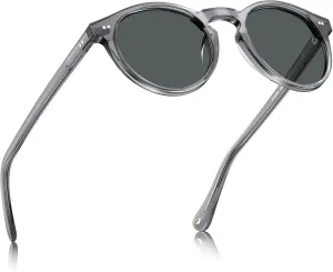 CARFIA Acetate Vintage Round Polarized Sunglasses for Men UV400 Lenses Hand-crafted Frame
