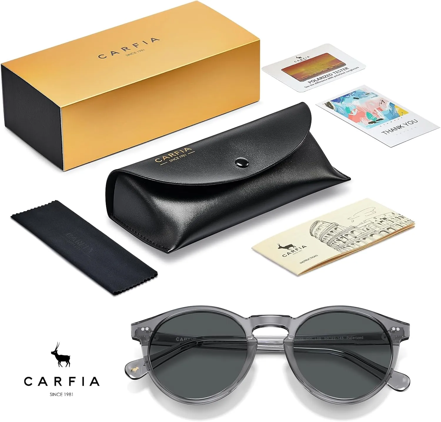 CARFIA Acetate Vintage Round Polarized Sunglasses for Men UV400 Lenses Hand-crafted Frame