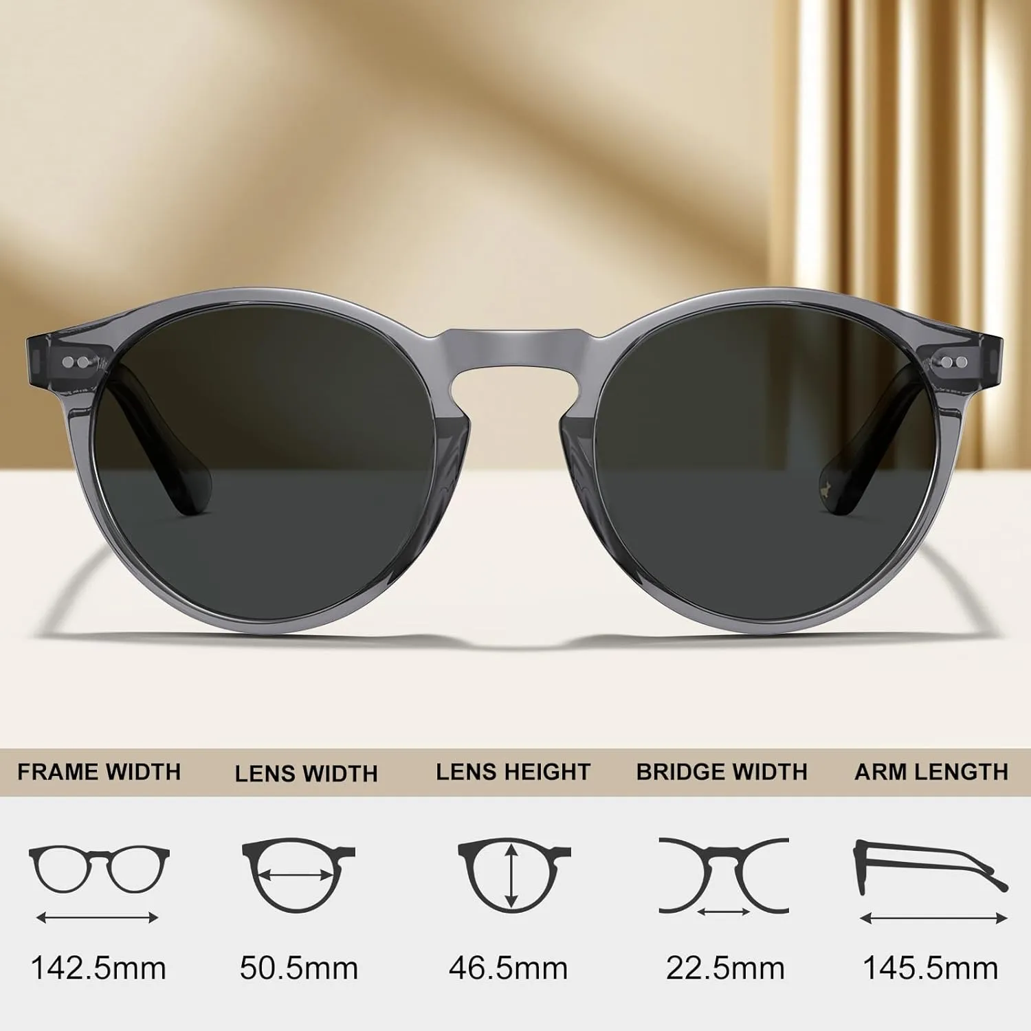 CARFIA Acetate Vintage Round Polarized Sunglasses for Men UV400 Lenses Hand-crafted Frame