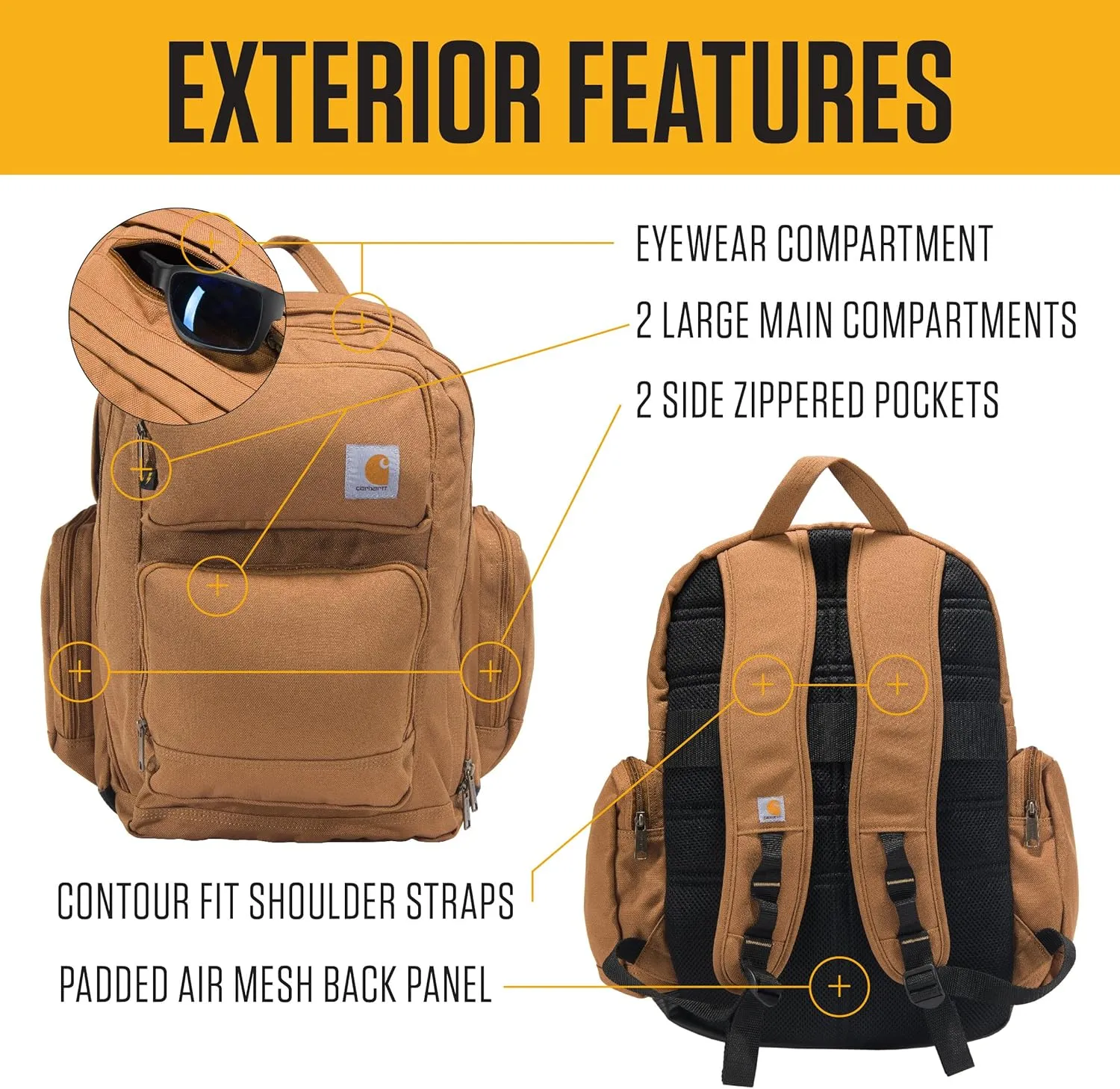 Carhartt 35L Backpack, Durable Pack with Laptop Sleeve and Duravax Abrasion Resistant Base, Everyday Triple Compartment (Gravel), One Size
