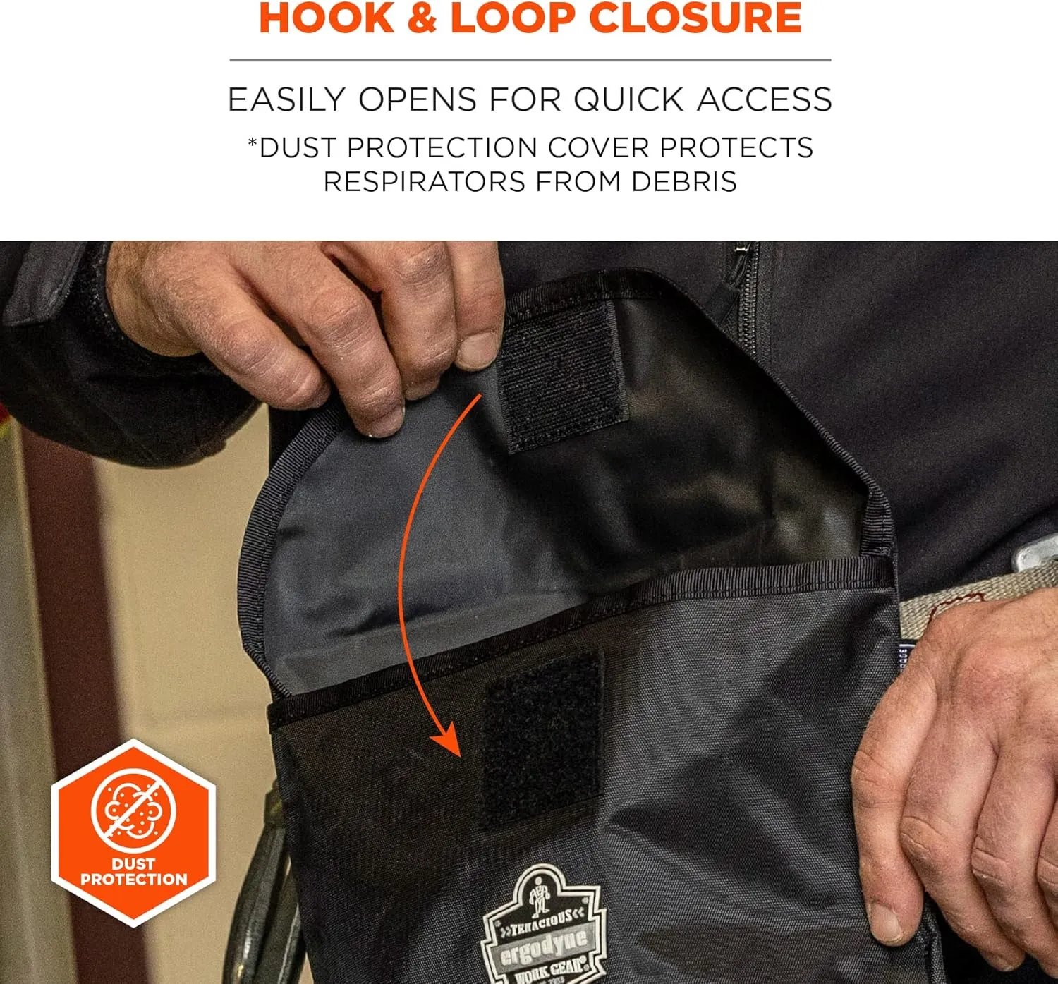 Carry Pouch for Full Respirator Masks, Straps to Attach Around Belt, Cover Flap Closure, 10" L x 3.5" W, 6" H, Ergodyne Arsenal 5181 , Black