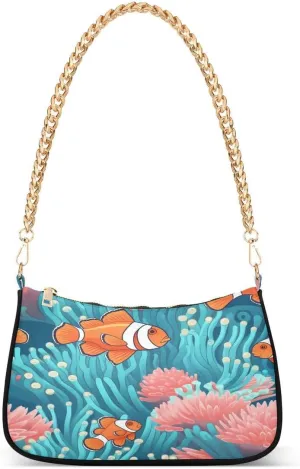 Cartoon Fish Coral Reef Tote Bag Hobo Handbag for Women Ladies Shoulder Bag Mini Clutch Purse with Zipper Closure