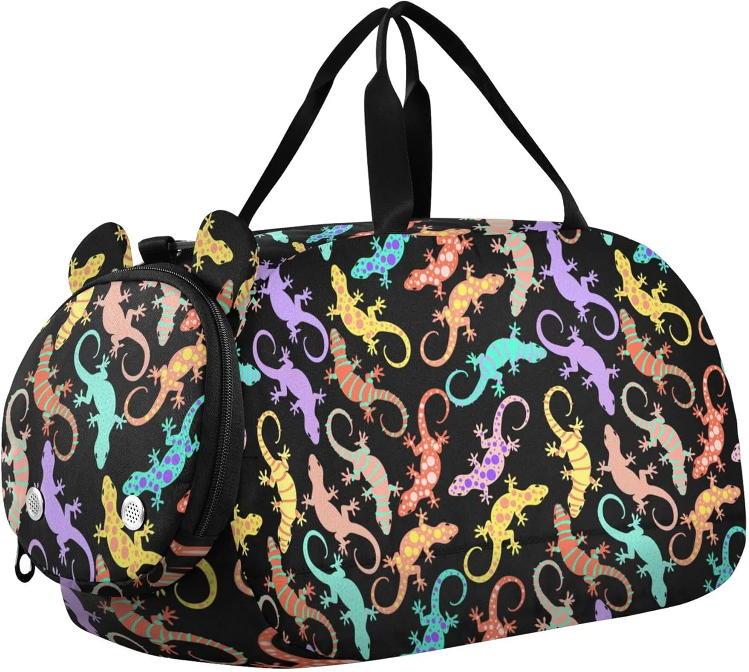 Cartoon Lizard Colorful Sports Duffle Bag for Girls Boys, Gym Bag with Shoe Compartment, Kids Travel Overnight Weekender Shoulder Bag