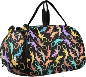 Cartoon Lizard Colorful Sports Duffle Bag for Girls Boys, Gym Bag with Shoe Compartment, Kids Travel Overnight Weekender Shoulder Bag