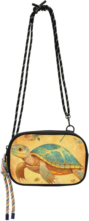 Cartoon Turtle Reptile Terracotta Black Crossbody Bag Mens Waterproof with Credit Card Slots Shoulder Bag Take a walk