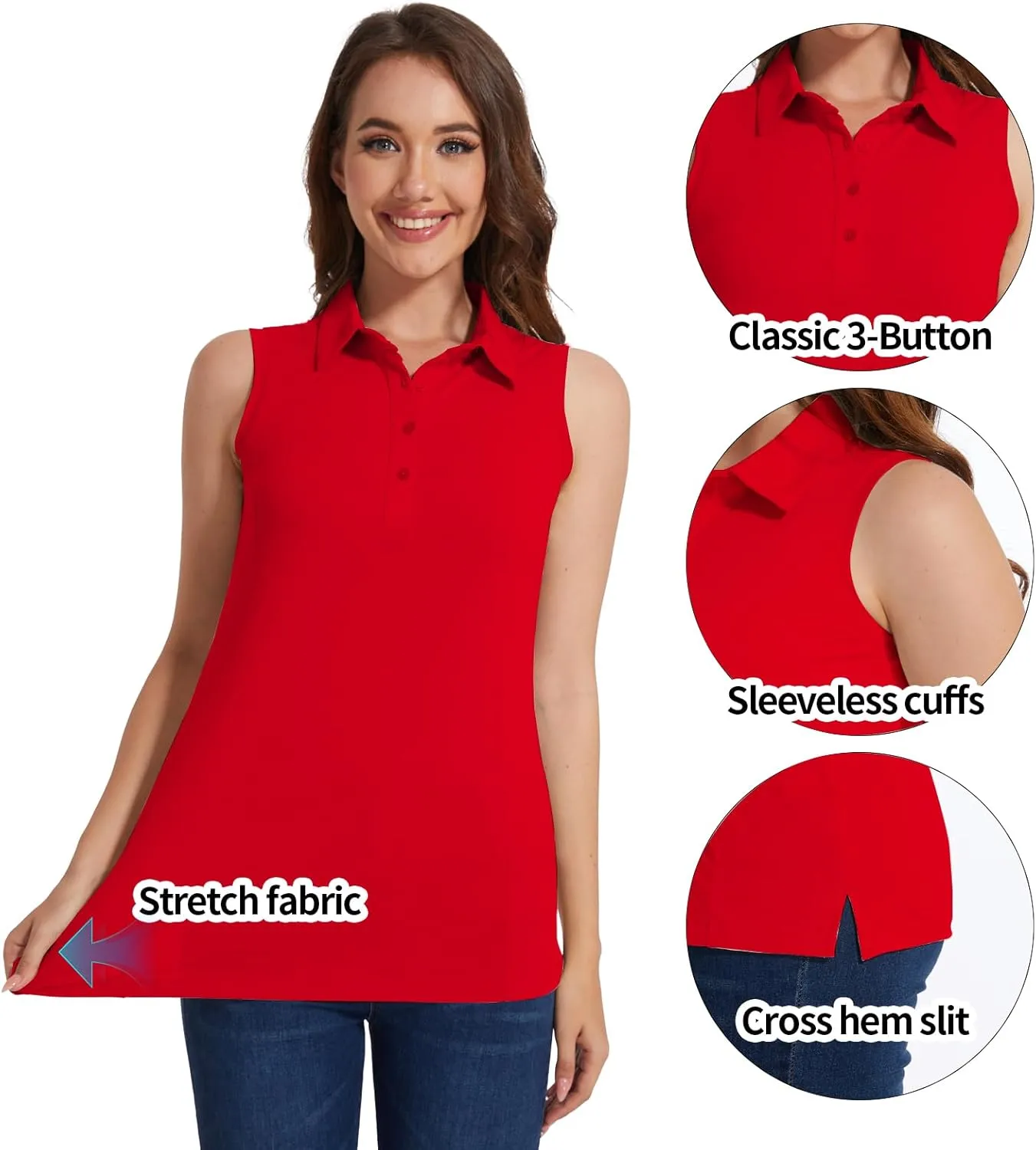 Casei Women's Sleeveless Golf Polo Shirts UPF 50  Quick Dry Collared Polo Shirts Athletic Tank Tops Shirts