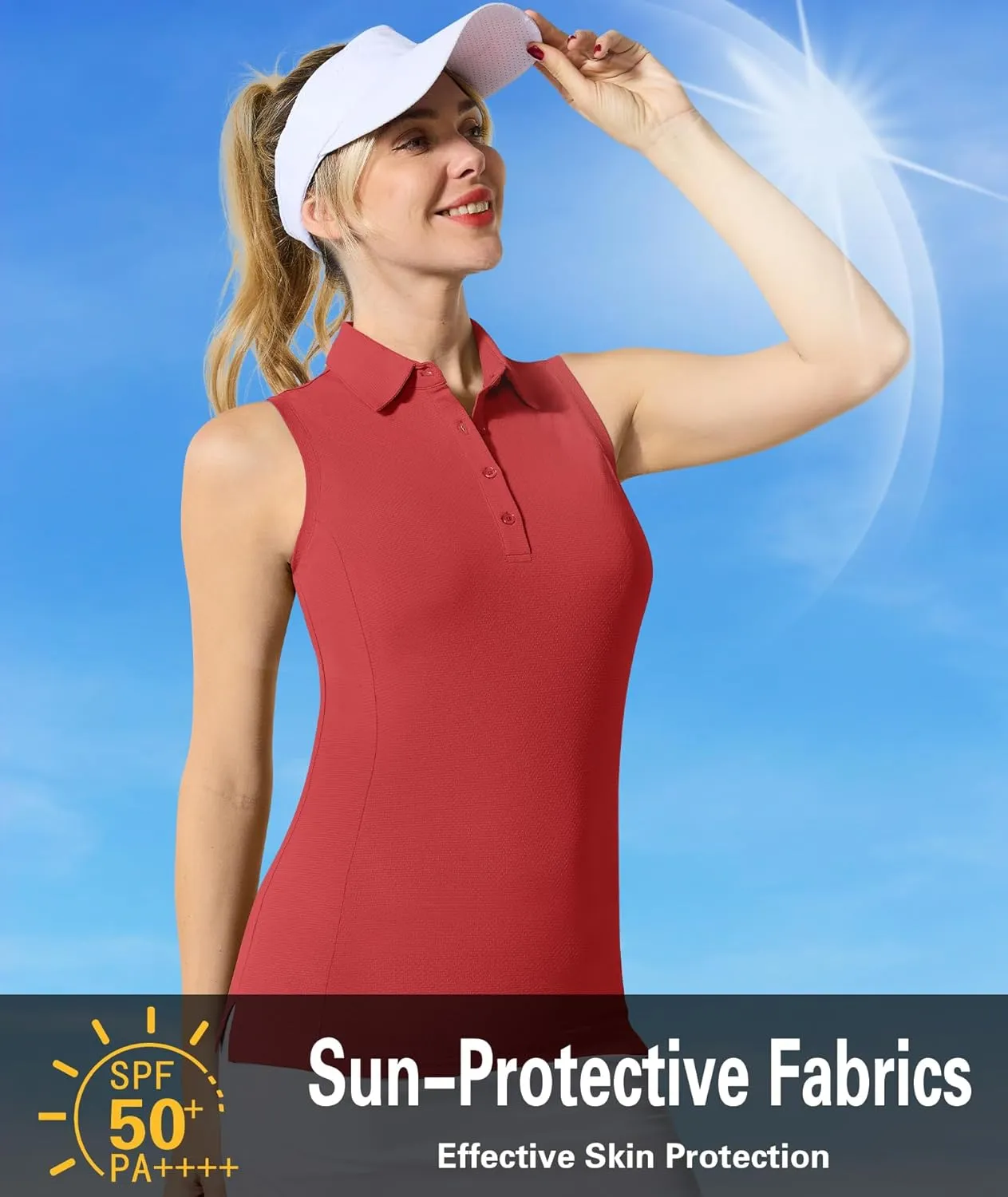 Casei Women's Sleeveless Golf Polo Shirts UPF 50  Quick Dry Collared Polo Shirts Athletic Tank Tops Shirts