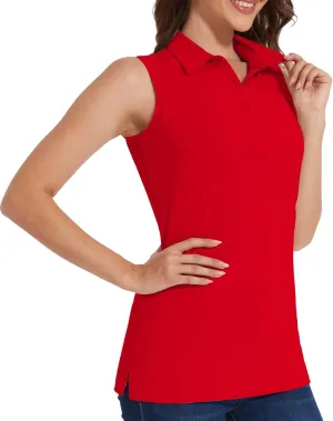 Casei Women's Sleeveless Golf Polo Shirts UPF 50  Quick Dry Collared Polo Shirts Athletic Tank Tops Shirts
