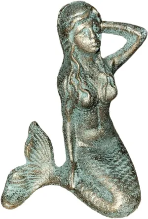 Cast Iron Antique Style Nautical Mermaid Statue Garden Pond Pool Doorstop Green IRP-389 Handmade Decor Artisan Art Decor For Home Vintage
