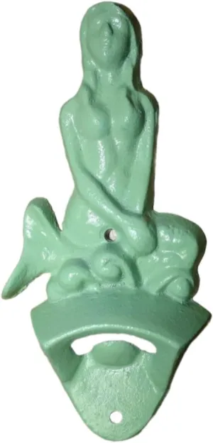 Cast Iron Mermaid Bottle Openers Sea Foam Green Nautical Soda Opener Beach IRP-1449 Handmade Decor Artisan Art Decor For Home Vintage