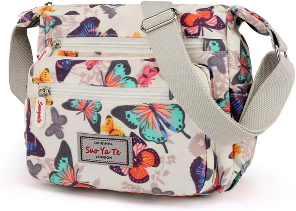 Casual Nylon Floral Shoulder Bag For Women Crossbody Bag Messenger Bags Travel Handbags With Adjustable Strap Waterproof