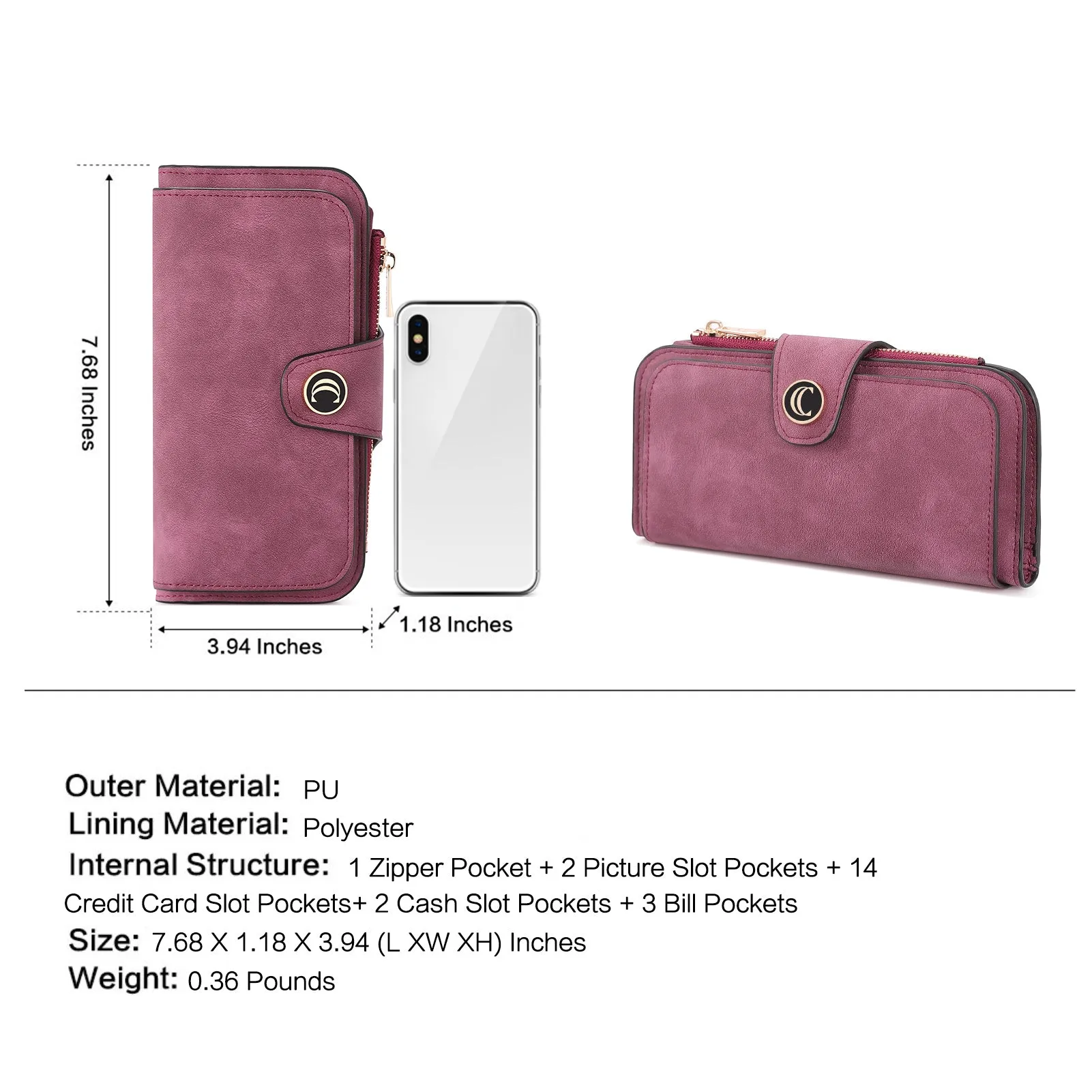 Cathy Luxury Women's Vegan Leather Wallet With Zipper